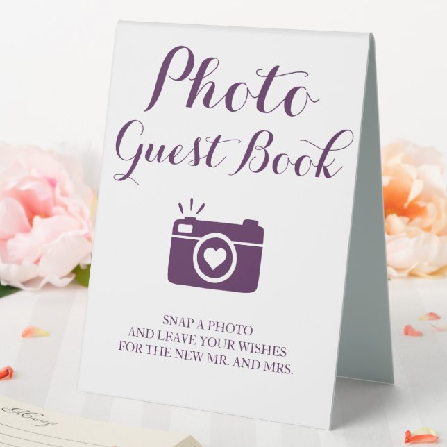 Foto Gästebuch Lila Wedding Pedestal Signal Tischaufsteller (In Situ (Hochzeit))