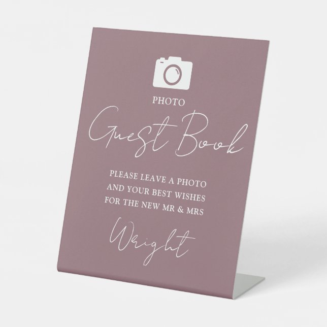 Foto Gästebuch Skript Mauve Wedding Sockelschild (Vorderseite)