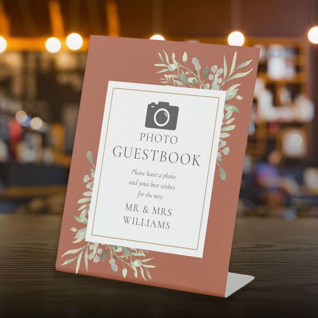 Foto Gästebuch Watercolor Grüne Weinroute Mendrisi Sockelschild (Photo Guestbook Watercolor Greenery Terracotta Pedestal Sign)