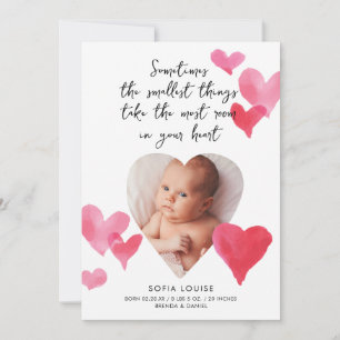 Foto-Geburtsanzeige Baby Mädchen mit Herzen Einladung