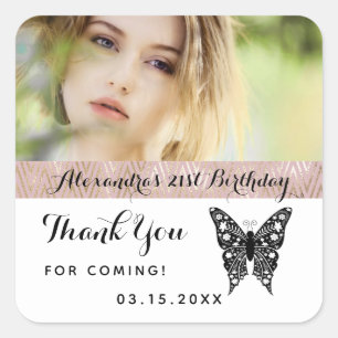 Foto Geburtstag Danke Schmetterling Quadratischer Aufkleber