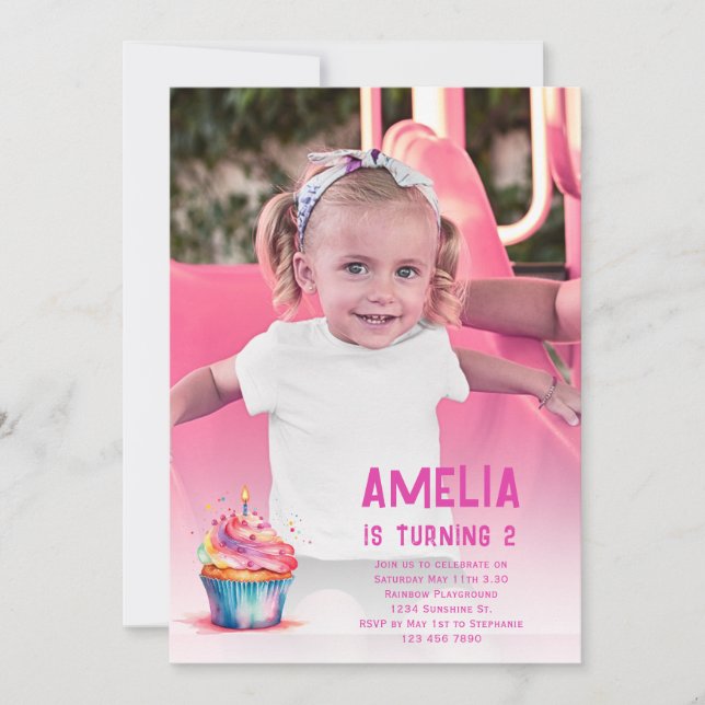 Foto Geburtstag Einladung Girl Pink Cupcake Einlad (Vorderseite)