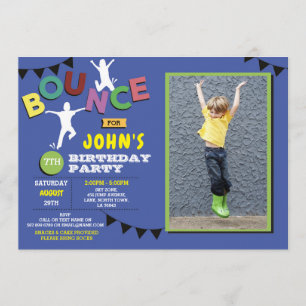 Foto Geburtstag Jump Bounce Party Trampolin Blau Einladung