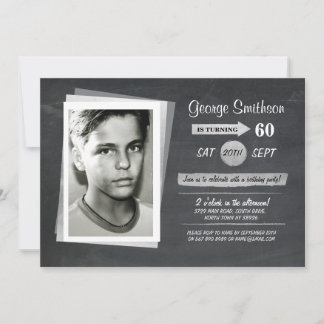 Foto Geburtstag Silver Schwarz-weiß Invite Einladung