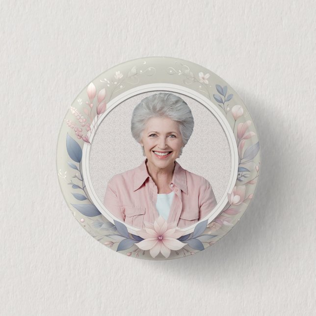 Foto-Gedenkfeier florale Beerdigung Button (Vorderseite)