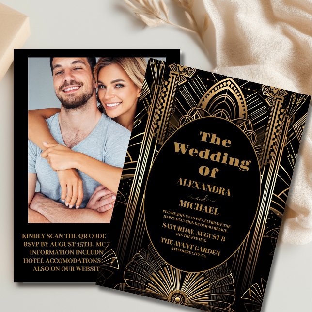 Foto Geometric Art Deco Hochzeit Einladung (Von Creator hochgeladen)