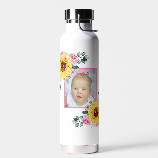 Foto Gepasste Sonnenblume Rosa Botanisch Trinkflasche (Links)