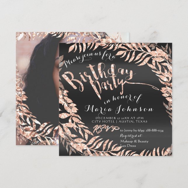 Foto Gerahmte Rose Gold Black Royal Einladung (Vorne/Hinten)