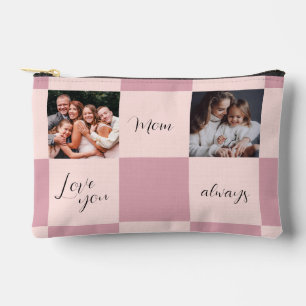 Foto Geschenk "Liebe Mama immer" rosa Schachbrett Zubehörtasche