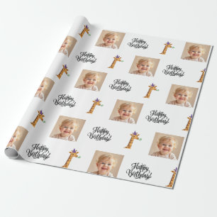Foto-Giraffe-Geburtstag-Geschenkpapier Geschenkpapier