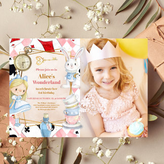 Foto Girl Alice im Wunderland Geburtstagstee Einladung