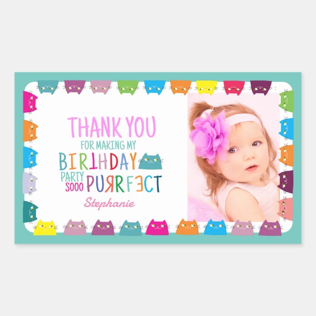 Foto Girl Birthday Vielen Dank Rechteckiger Aufkleber (Vorderseite)