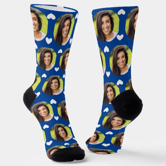 Foto Girlfriend For Boyfriend Blue Niedlich Heart Socken (Gewinkelt)