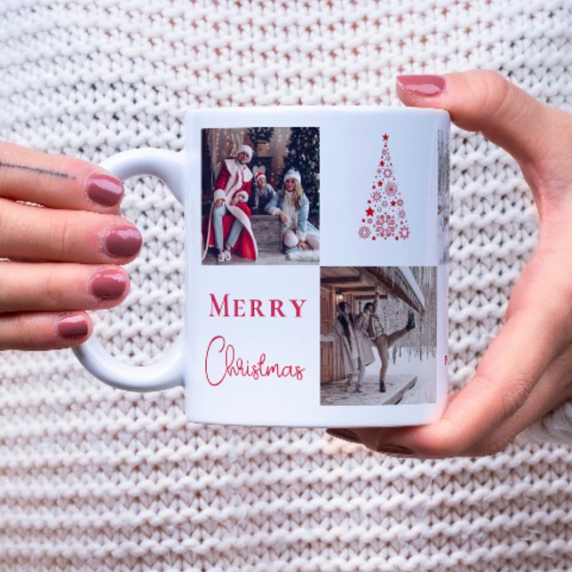 Foto Gitter Collage Red Merry Christmas Fünf Fotos Kaffeetasse (Photo grid collage Red Merry Christmas Five Photos Coffee Mug)
