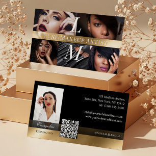 Foto Glam Makeup Artist Luxe Monogram Schwarz Gold Visitenkarte