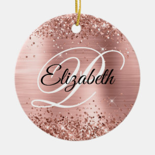 Foto Glänzende Rosen-Gold-Folie Fancy Monogramm Keramik Ornament