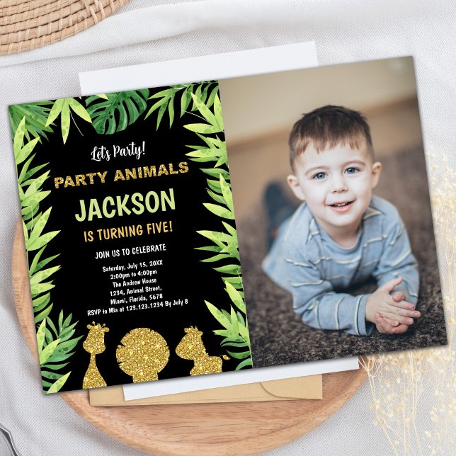 Foto Glitzer Tiere Wild einen Geburtstag Einladung (Photo Glitter Animals Wild One Birthday Invitation)