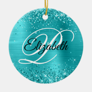 Foto Glitzernd Türkis Blau Folie Fantasie Monogram Keramik Ornament