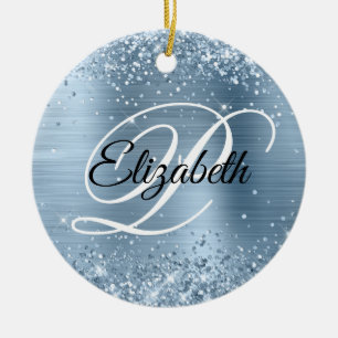 Foto Glitzerndes Hellblaues Folien-Monogramm Keramik Ornament