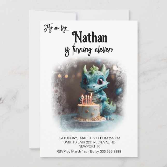 *~* FOTO glücklich AP88 Baby Dragon Birthday Party Einladung (Vorderseite)