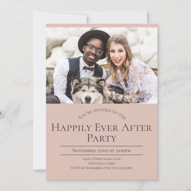 Foto glücklich immer nach Hochzeit Empfang Party Einladung (Vorderseite)