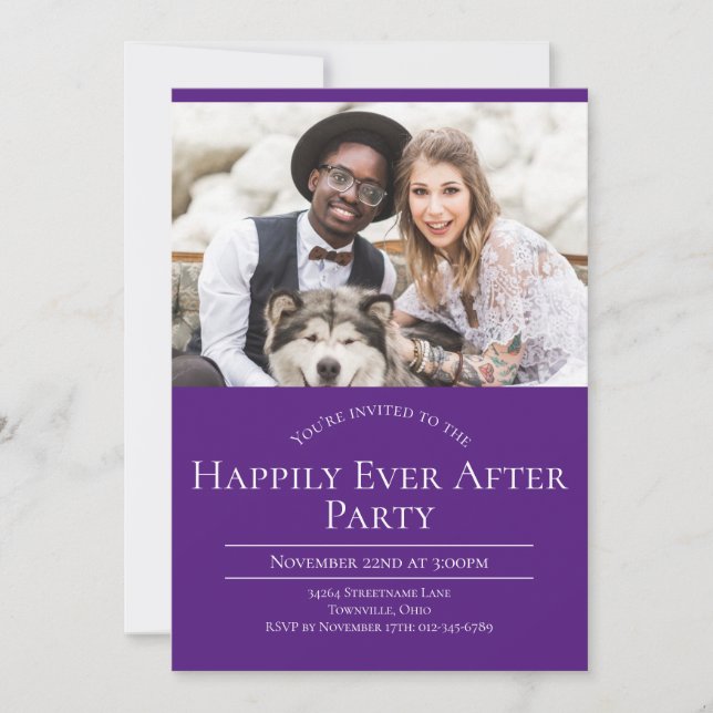 Foto glücklich immer nach Hochzeit Empfang Party Einladung (Vorderseite)