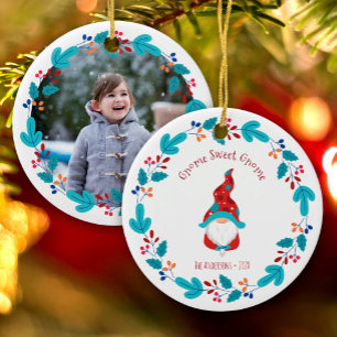 Foto Gnome Sweet Gnome Niedlich Elf Blumenstrauß Keramik Ornament