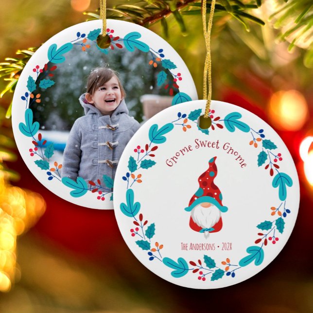 Foto Gnome Sweet Gnome Niedlich Elf Blumenstrauß Keramik Ornament (Von Creator hochgeladen)