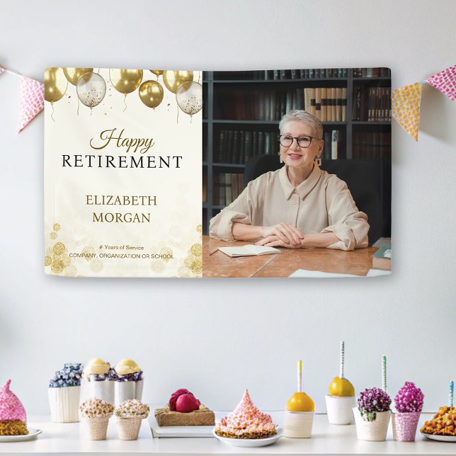 Foto Gold Ballon glückliche Rente Banner (Photo Gold Balloon Happy Retirement Banner)