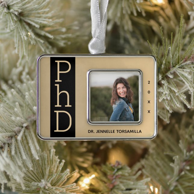 Foto Gold Black PhD Abschluss Weihnachtsschmuck Rahmen-Ornament Silber (Baum)