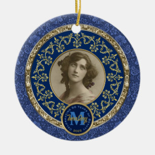 Foto Gold Classic Damask Gedenk Dunkelblau Keramik Ornament