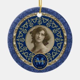Foto Gold Classic Damask Gedenkstein Dunkelblau Keramik Ornament