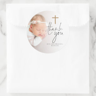 Foto Gold Faux Glitter Kreuz Taufe Dankeschön Runder Aufkleber