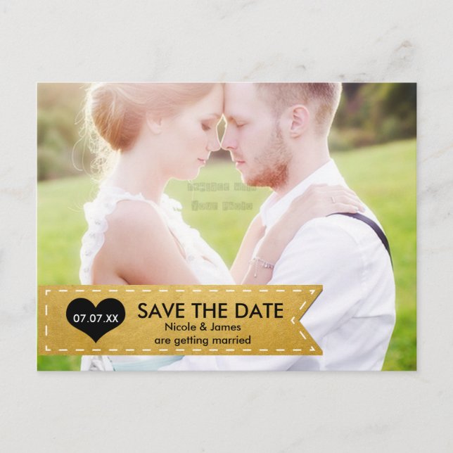 FOTO Gold Foil Chic Banner SAVE THE DATE Postkarte (Vorderseite)