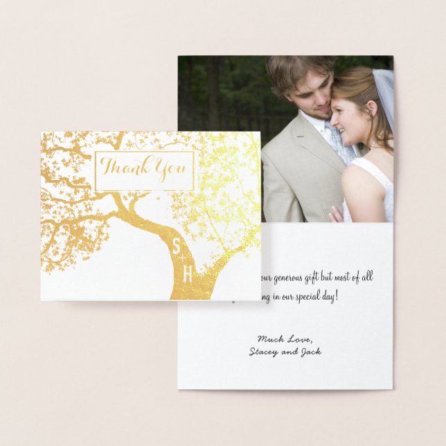 Foto Gold Foil Initials Tree Hochzeit Vielen Dank Folienkarte (Anzeige)