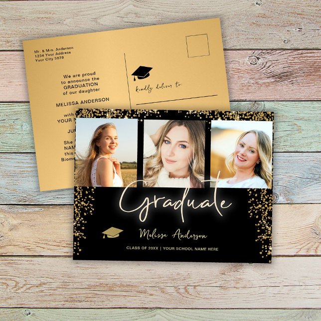 Foto Gold Graduate Navy Blue Ballon Ankündigung Postkarte (Von Creator hochgeladen)