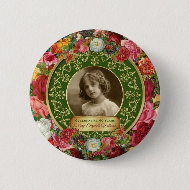Foto Gold großartige Rose Gedenkfeier Dunkelgrün Button (Vorderseite)