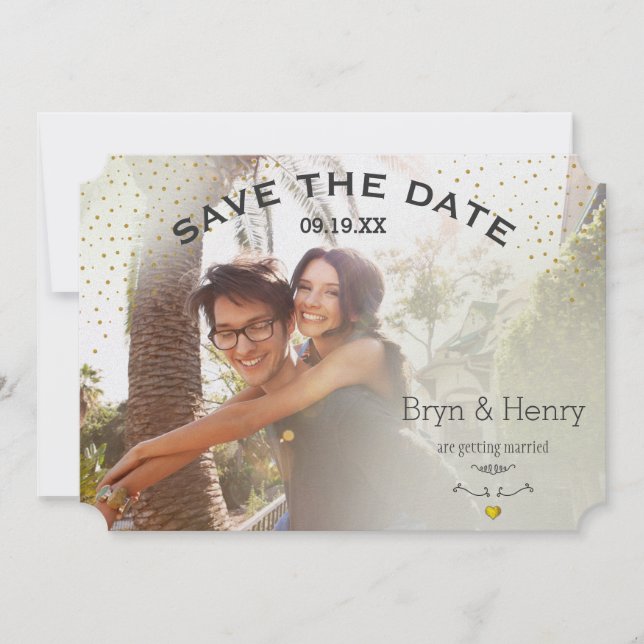 Foto Gold Lichteffekte Schwarze Gold Punkte auf de Save The Date (Vorderseite)