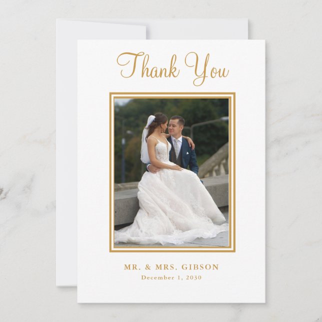 Foto Gold Script Hochzeit Dankeschön Karte (Vorderseite)