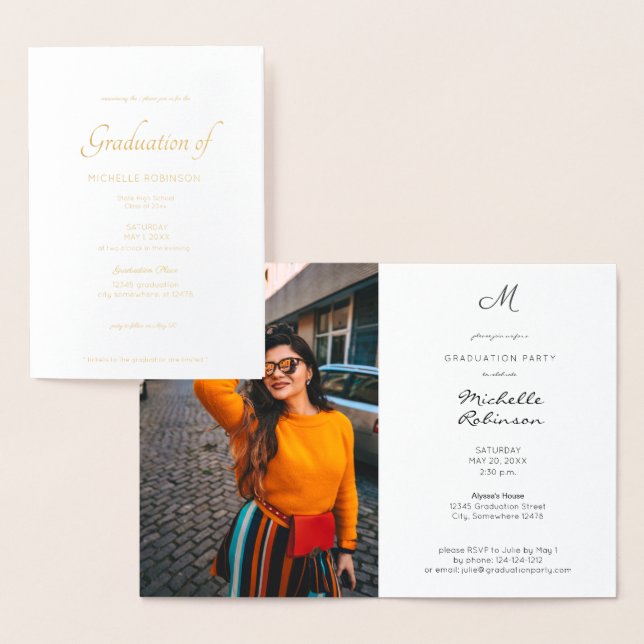 Foto & Gold Silver Foil Abschluss & Party Einladun Folienkarte (Anzeige)