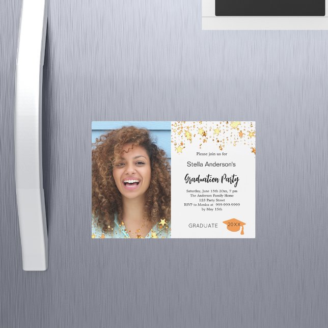 Foto Gold Stars Graduierungsparty Magneteinladung (Von Creator hochgeladen)