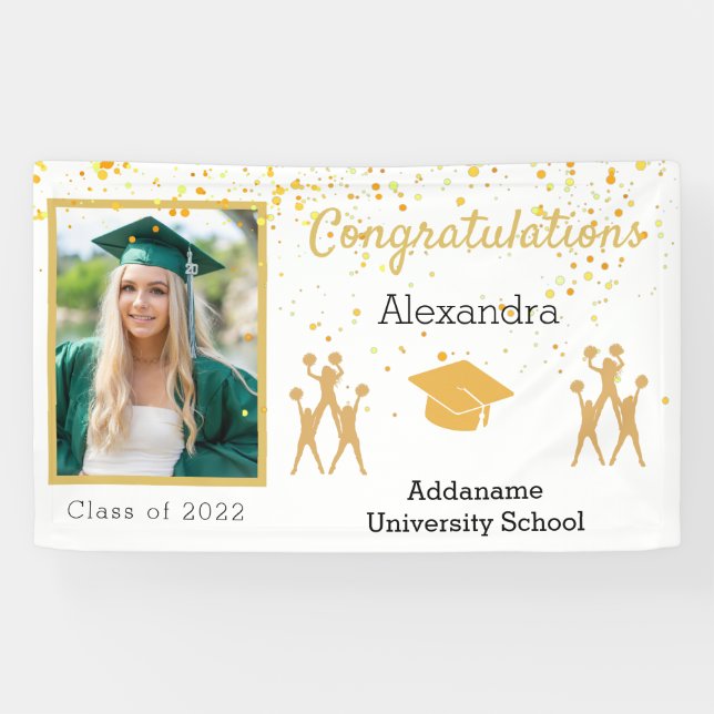 Foto Gold und Weiß Cheerleader Abschluss Banner (Horizontal)