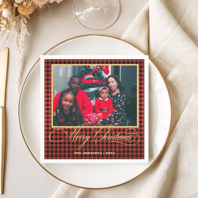 Foto & Goldene Schrift Frohe Weihnachten Party Serviette (Von Creator hochgeladen)
