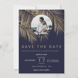 Foto Goldpalme navyblau Save-the-Date Save The Date