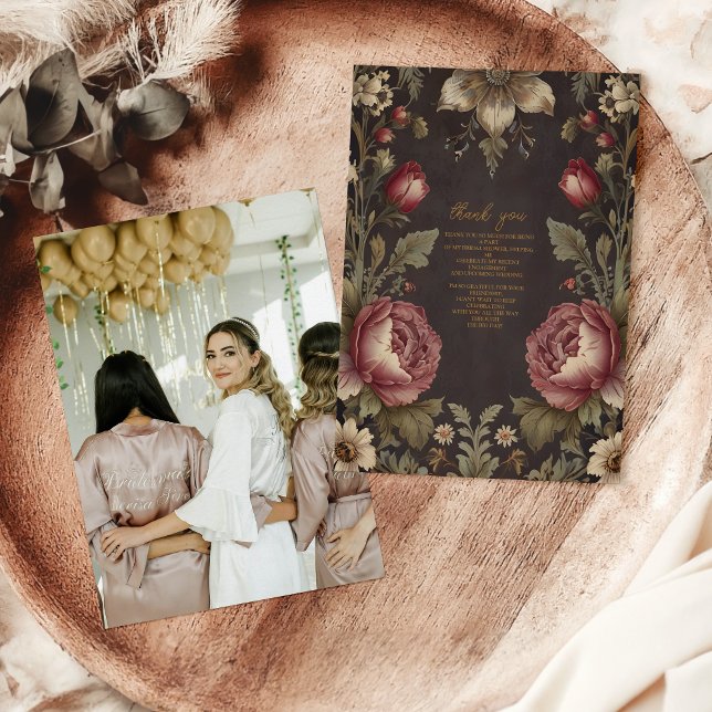 Foto Goth Floral Viktorianisches Brautparty Dankeskarte (Von Creator hochgeladen)
