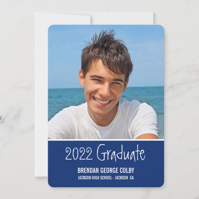 FOTO GRAD INVITE einfache schlichte königliche Mar Einladung (Vorderseite)