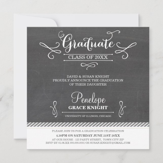 FOTO GRAD INVITE Quadrat weißer Tafeltext Einladung (Vorderseite)