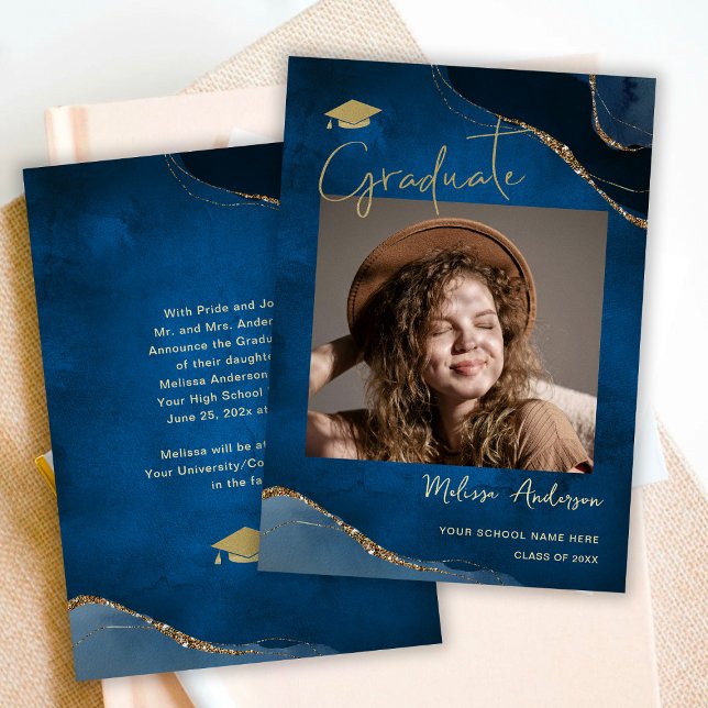 Foto Graduate Elegant Navy Blue Ankündigung (Von Creator hochgeladen)