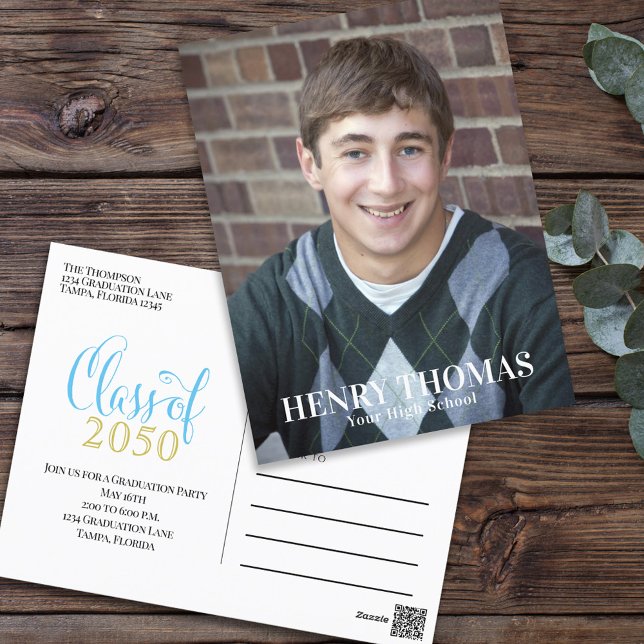 Foto Graduate Modern Simple Minimalistisch Gold Bl Postkarte (Von Creator hochgeladen)