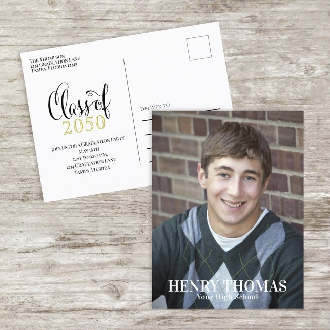 Foto Graduate Modern Simple Minimalistisch Gold Bl Postkarte (Von Creator hochgeladen)